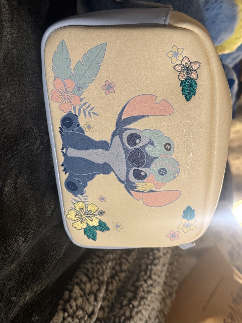 Loungefly Cream Cosmetic Pouch with Blue Stitch and Pastel Florals
